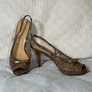 Kate Spade Tan Lace Peep Toe Heels